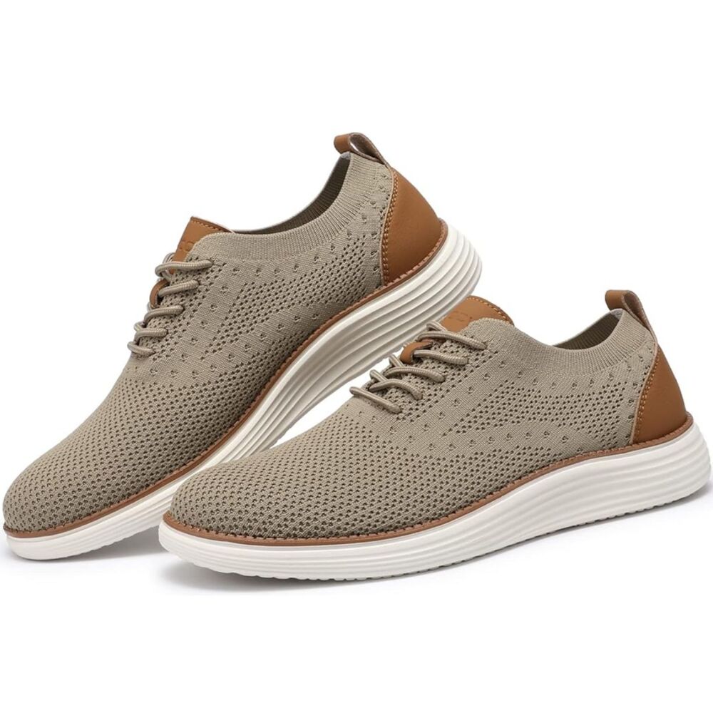 VILOCY Men's Mesh Dress Sneakers Size 9 Khaki Casual Walking Dress Tennis